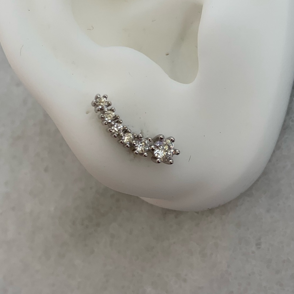 Silver Crystal Climber Huggie Stud Earrings - Picture 2 of 5